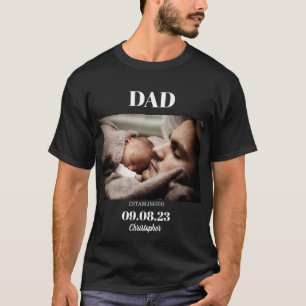 Custom Photo Dad Established Child Birth Date Name T-Shirt