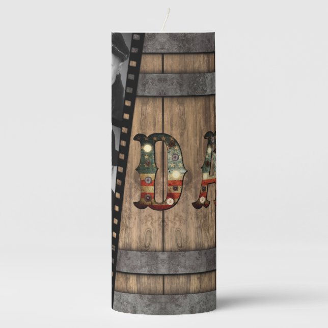 Custom Photo Dad Film Strip Cinema Lights Pillar Candle (Front)