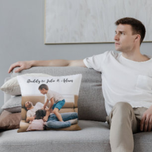 Custom Photo Daddy Kids Names Script Father's day Throw Pillow