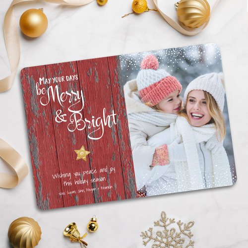 Custom Photo Days Be Merry Bright Rustic Red Wood  Holiday Card