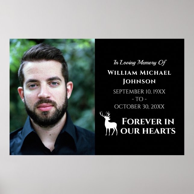 Custom Photo Deer Forever In Our Hearts Memorial Poster (Front)