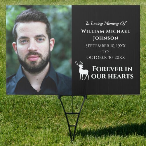 Custom Photo Deer Forever In Our Hearts Memorial Sign