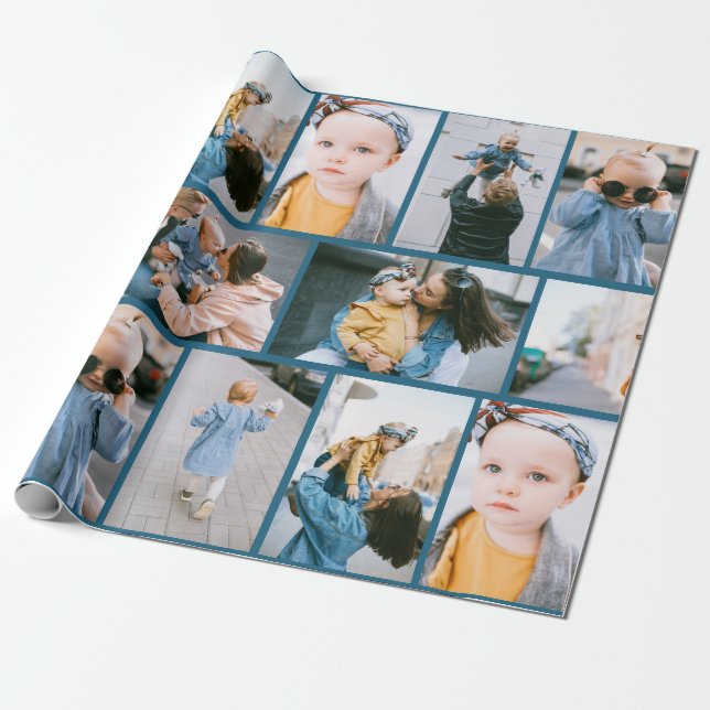 Custom Photo Denim Blue Wrapping Paper (Unrolled)