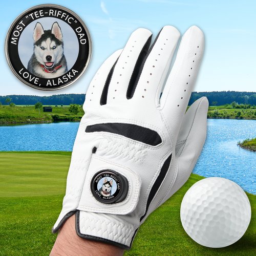 Custom Photo Dog Best Dad Ever Pet Modern Golfer Golf Glove
