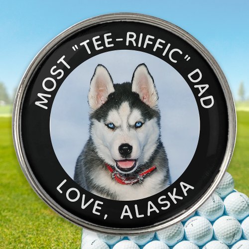 Custom Photo Dog Best Dad Ever White Black Golf Ball Marker
