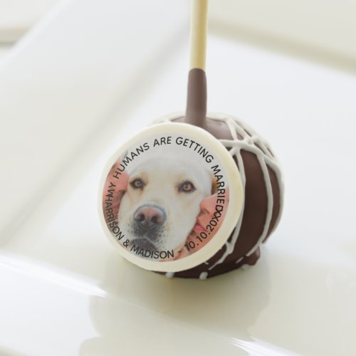 Custom photo dog engagement announcement cake pops