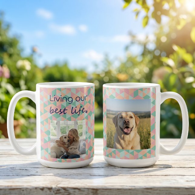 Custom Photo Dog Mom Geometric Pattern Coffee Mug (Creator Uploaded)
