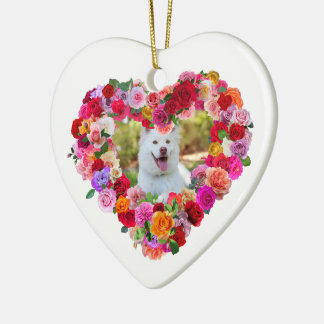 Custom Photo Dog Mom Mother's Day Roses Heart Ceramic Ornament