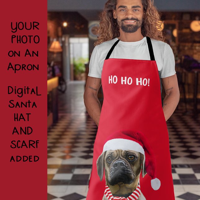 Custom Photo Dog Red Santa Hat Mom Gift with Photo Apron (Creator Uploaded)