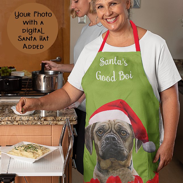 Custom Photo Dog Red Santa Hat & Orchids Mom Gift Apron (Creator Uploaded)