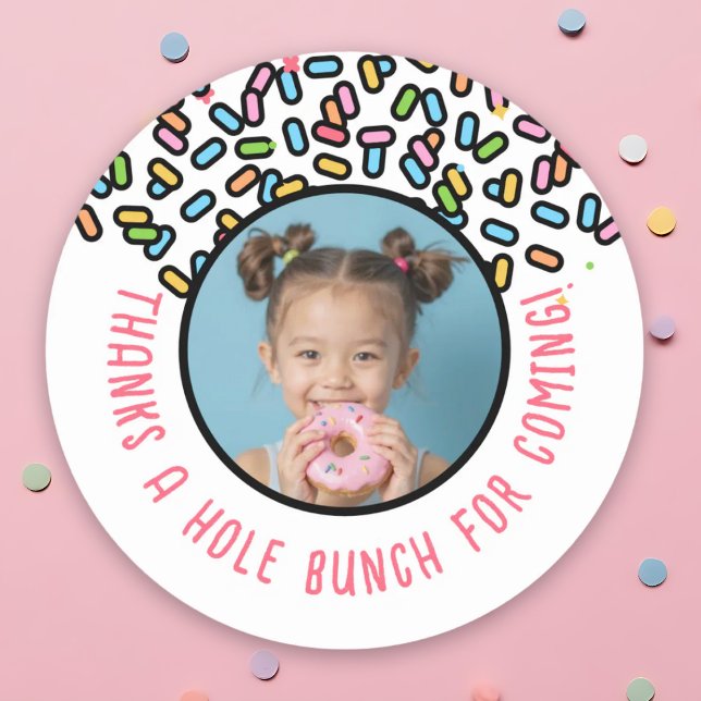 Custom Photo Donut Sprinkles Thanks A Hole Bunch Classic Round Sticker (Custom Photo Donut Sprinkles Thanks A Hole Bunch Classic Round Sticker)