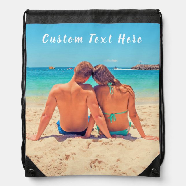 Custom Photo Drawstring Bag Your Photos and Text (Front)