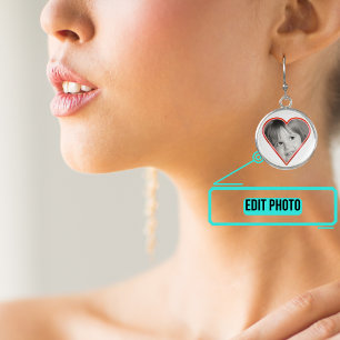 Custom Photo Drop Heart Earrings with Image