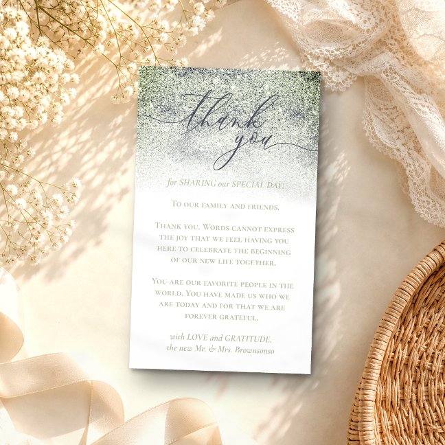 Custom Photo Dust Glitz Green Thank You Enclosure Card