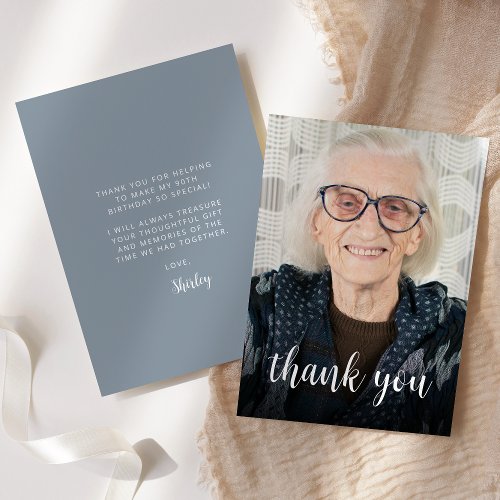 Custom Photo Dusty Blue 90th Birthday Party Thank You Card