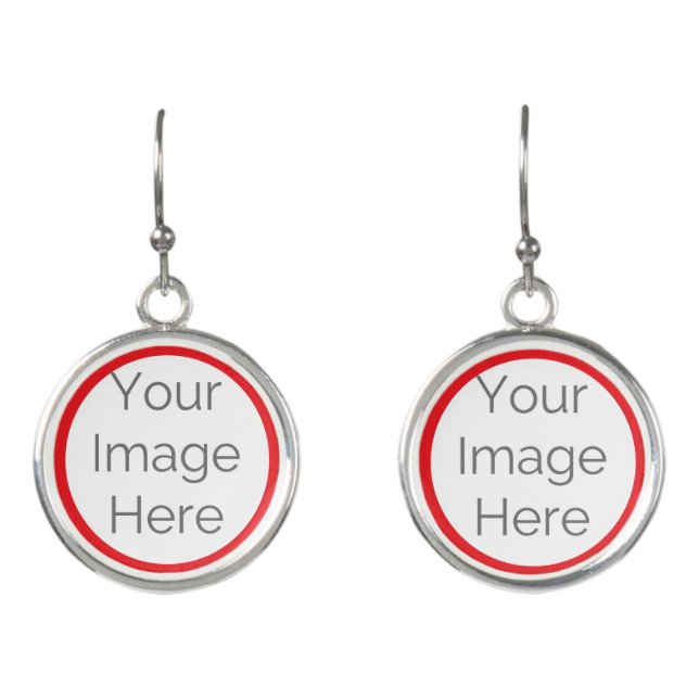 Custom Photo Earrings, Red Border, silver plated Earrings (Front)