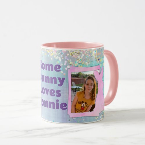 Custom Photo Easter Bunny Purple Plaid Mug