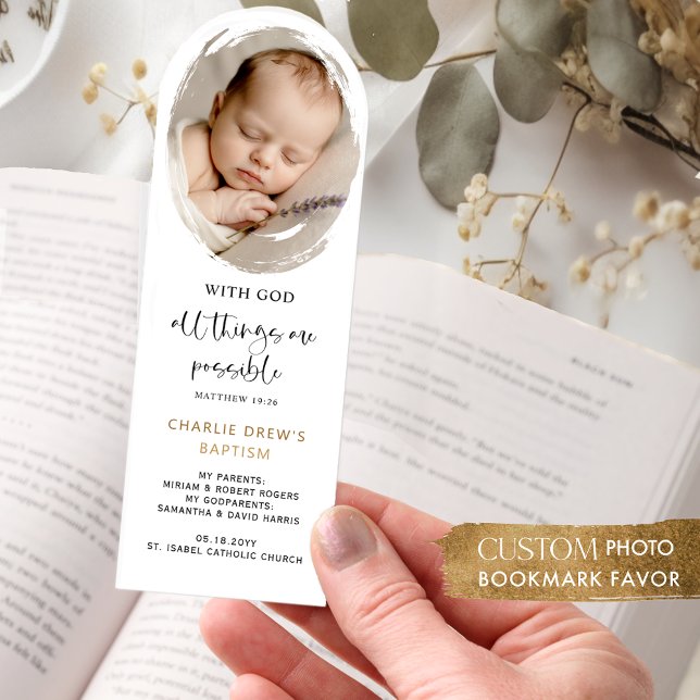 Custom Photo, Elegant Baptism Keepsake / Favor Bookmarks (Creator Uploaded)