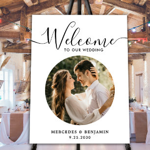 Custom Photo Elegant Calligraphy Wedding Welcome Foam Board