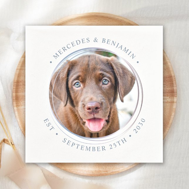 Custom Photo Elegant Dusty Blue Pet Dog Wedding Napkins (Creator Uploaded)