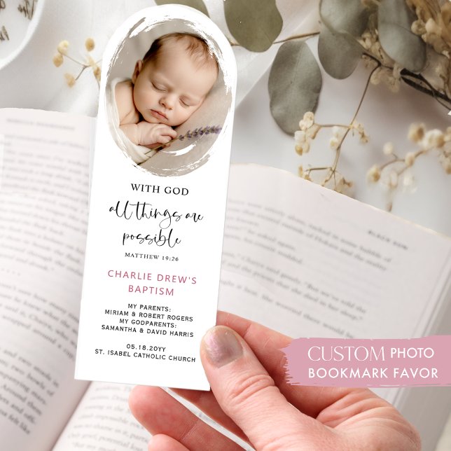 Custom Photo Elegant Girl Baptism Keepsake / Favor Bookmarks (Creator Uploaded)