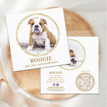Custom Photo Elegant Gold Dog Pet Social Media  Square Business Card by BlackDogArtJudy at Zazzle