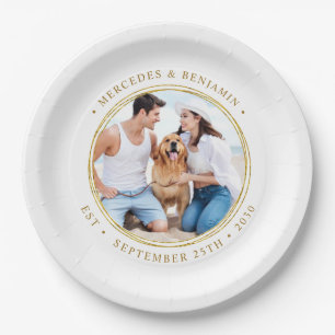 Custom Photo Elegant Gold Personalized Wedding Paper Plates