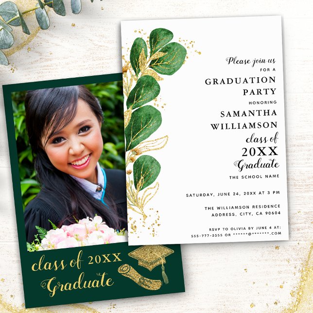 Custom Photo Elegant Greenery Graduation Party Invitation (Creator Uploaded)