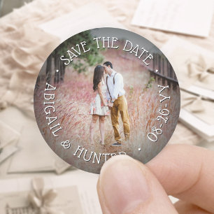Custom Photo Elegant Modern Save The Date Wedding Classic Round Sticker