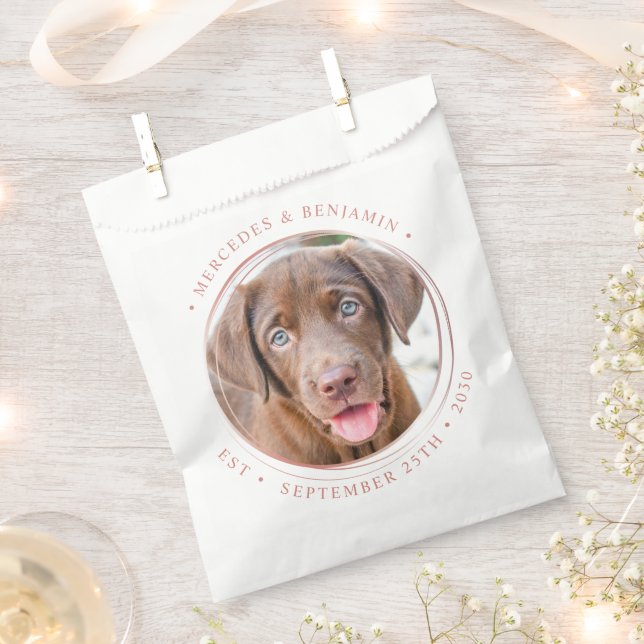 Custom Photo Elegant Rose Gold Personalize Wedding Favor Bag (Clipped)