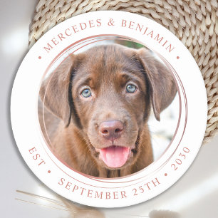 Custom Photo Elegant Rose Gold Personalize Wedding Round Paper Coaster