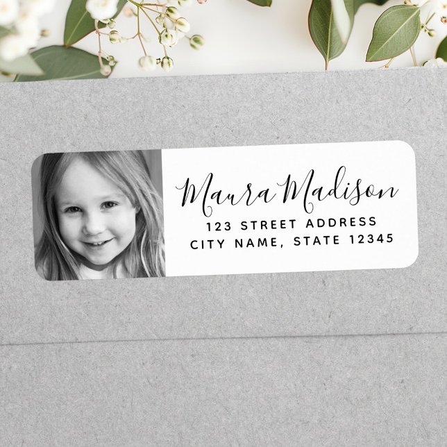 Custom photo elegant script return address label (Custom photo elegant script return address label)