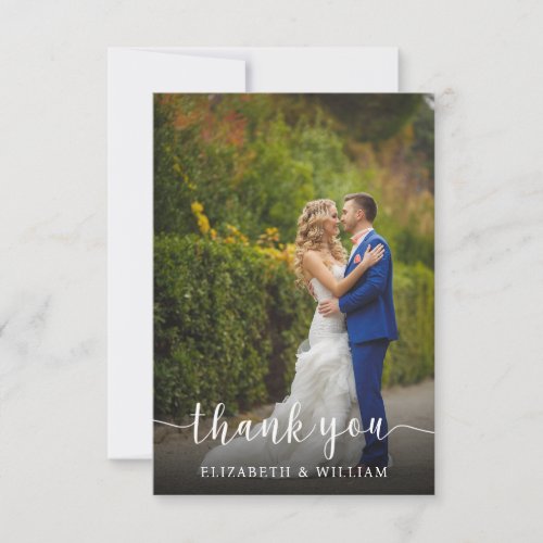 Custom Photo Elegant Script Wedding Thank You Card