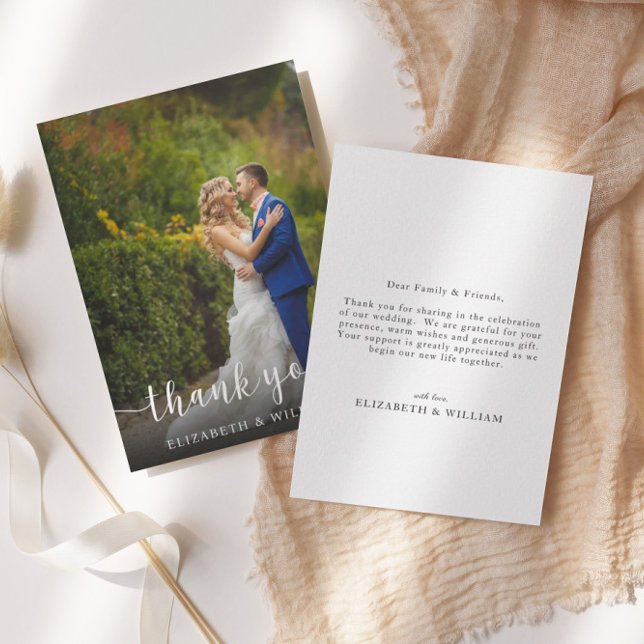 Custom Photo Elegant Script Wedding Thank You Card (Creator Uploaded)