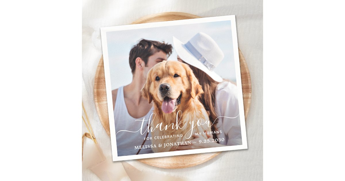 Custom Photo Elegant Thank You Dog Pet Wedding Napkins | Zazzle