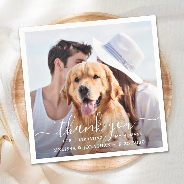 Custom Photo Elegant Thank You Dog Pet Wedding Napkins (Creator Uploaded)