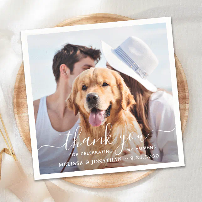 Custom Photo Elegant Thank You Dog Pet Wedding Napkins | Zazzle