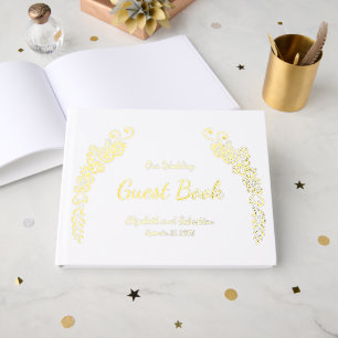 Custom Photo Elegant White and Gold Wedding Foil Guest Book