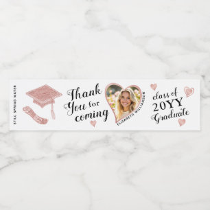 Custom Photo Elegant White Graduation Thank You Water Bottle Label