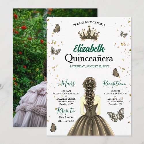 Custom Photo Emerald Green Quinceañera Invite