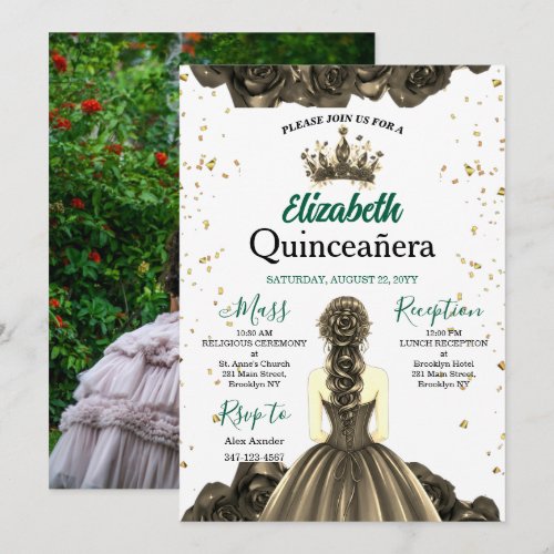 Custom Photo Emerald Green Quinceañera Invite