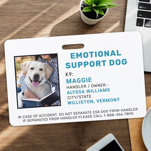 Custom Photo Emotional Support Dog ID Badge