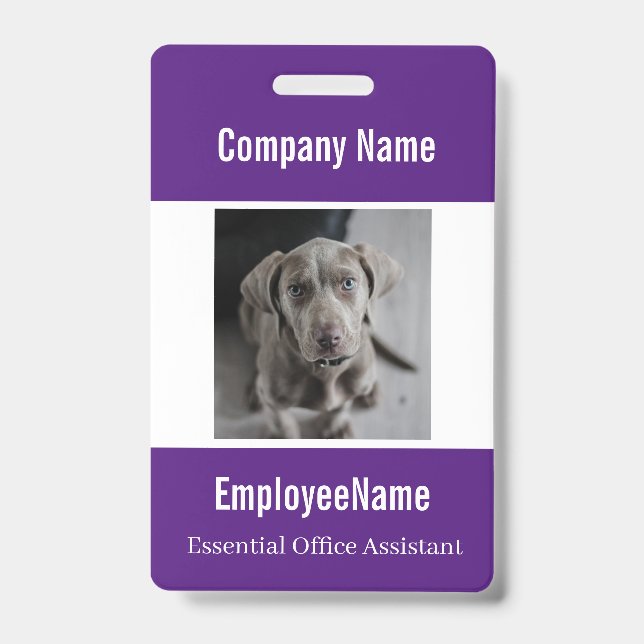Custom Photo Employee ID Badge Template Purple (Front)