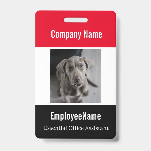 Custom Photo Employee ID Badge Template Red Black (Front)
