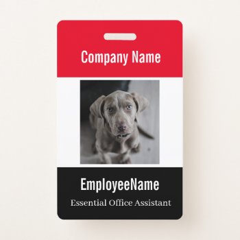 Custom Photo Employee Id Badge Template Red Black by azlaird at Zazzle