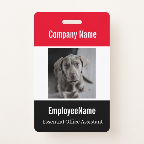 Custom Photo Employee ID Badge Template Red Black