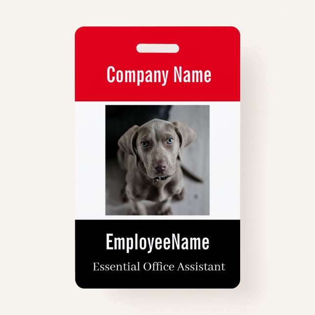 Custom Photo Employee ID Badge Template Red Black (Front)