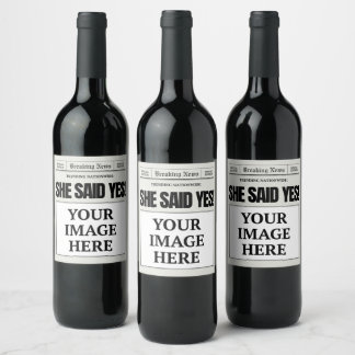 Custom Photo Engagemen Newspaper Wine Bottle Label