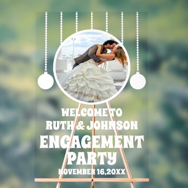 Custom Photo Engagement Party Welcome Acrylic Sign (Neutral)