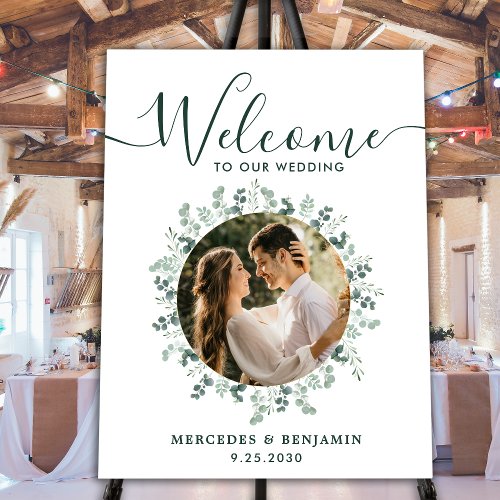 Custom Photo Eucalyptus Elegant Wedding Welcome  Foam Board